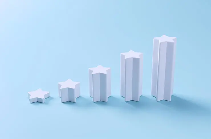 Bar chart made out of star shapes that shows an upward trend