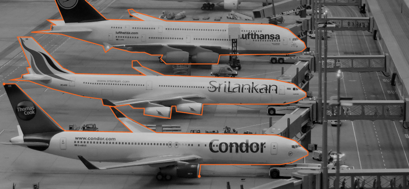 Outlines of planes in preparation for data annotation