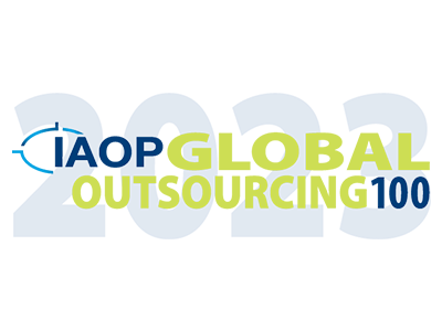 IAOP Global Outsourcing 100 logo with 2023 in the background