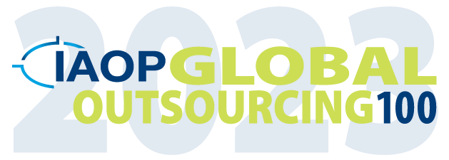 IAOP Global Outsourcing 100 logo with 2023 in the background