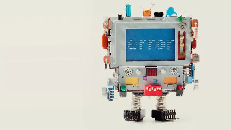 robot with error message on screen