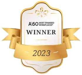 Winner badge for Achievers 50 most engaged workplaces 2023