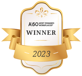 Winner badge for Achievers 50 most engaged workplaces 2023