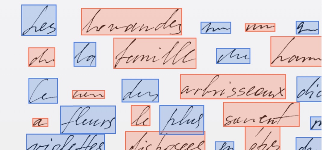 Handwritten text is identified by an AI