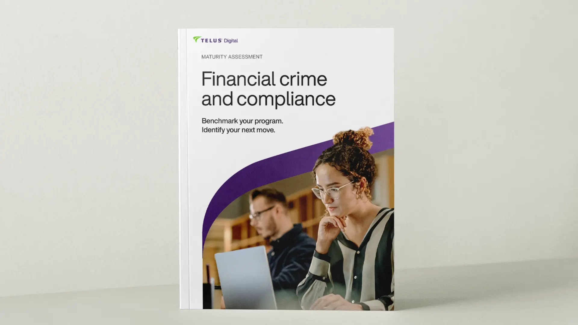 Mockup image displaying TELUS Digital's Maturity Assessment: Financial crime and compliance