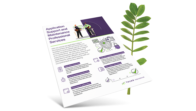 Application Support and Maintenance Professional Services brochure with greenery in the background. 