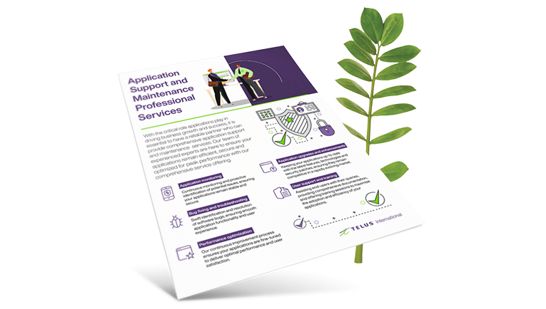 Application Support and Maintenance Professional Services brochure with greenery in the background. 