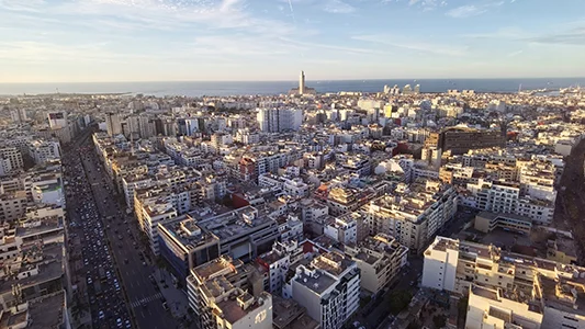 An aerial view of Casablanca, Morocco.