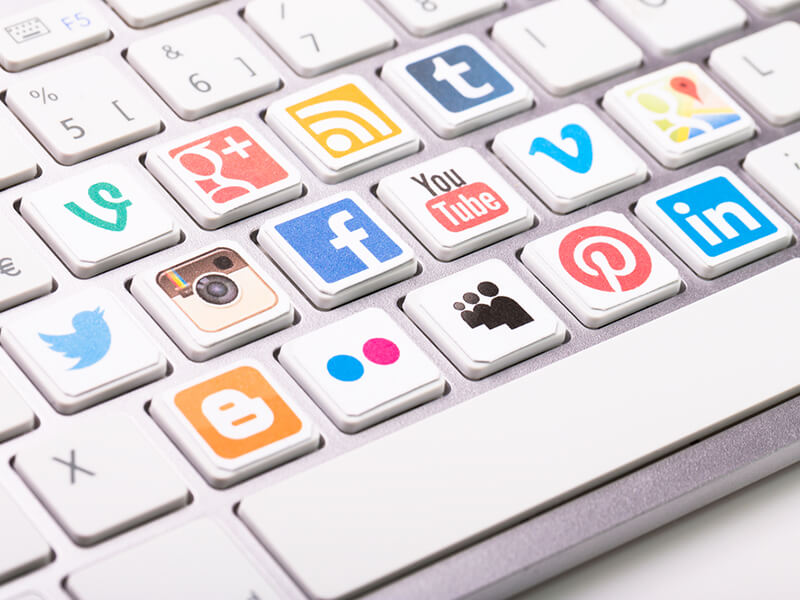 social media icons on a keyboard