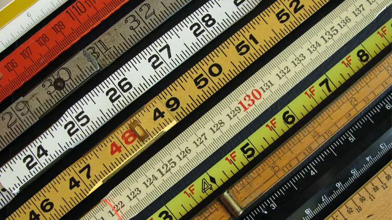row of tape measures in various colors and sizes