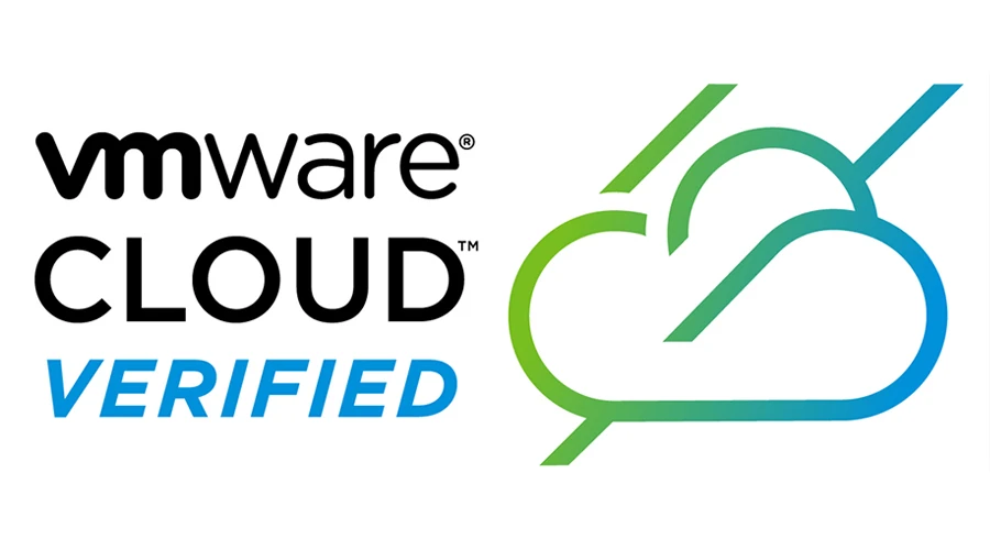 VMware logo with image of a blue and green gradient cloud