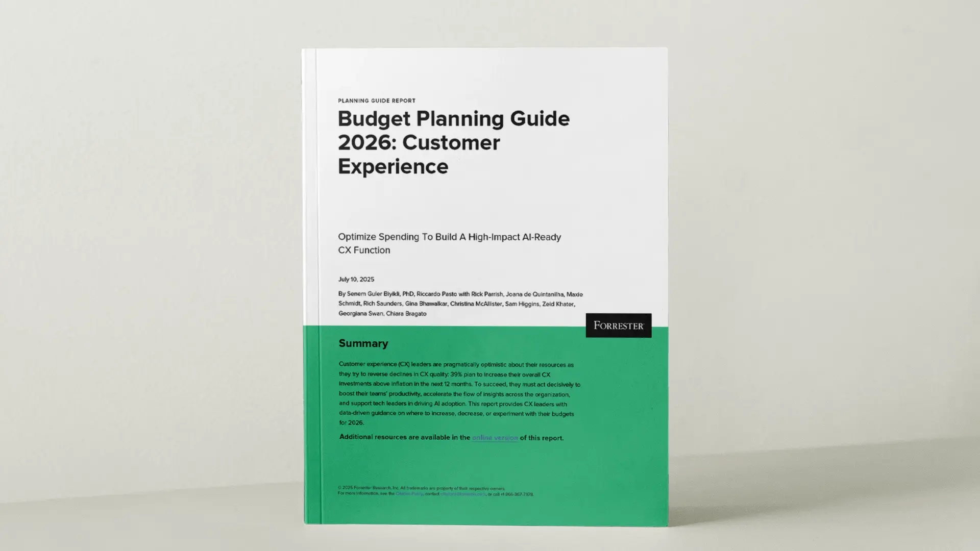 Mockup image displaying Forrester's Budget Planning Guide 2026: Customer Experience