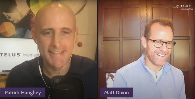 Screenshot of host, Patrick Haughey, and guest Matt Dixon engaging in a video conversation