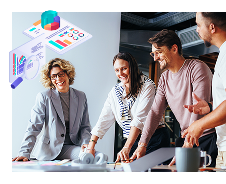 A group of professionals collaborating in an office.