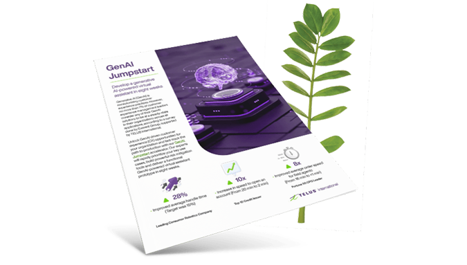 The GenAI Jumpstart brochure overlaying a green fern.
