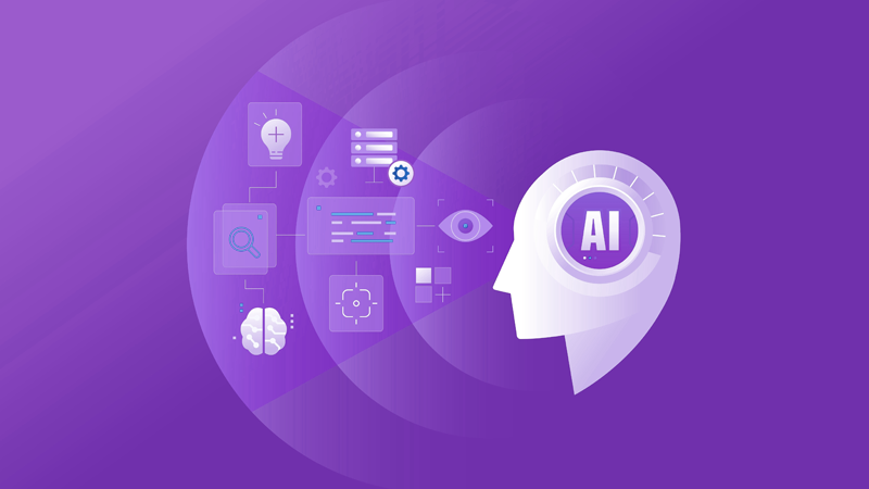 Illustration of a head, at the center of which is "AI".