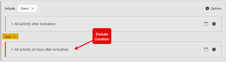 Combine to Exclude Activity in Adobe CJA