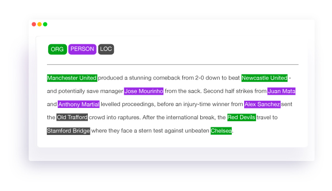 Our AI tool annotates a text paragraph and classifies the entities