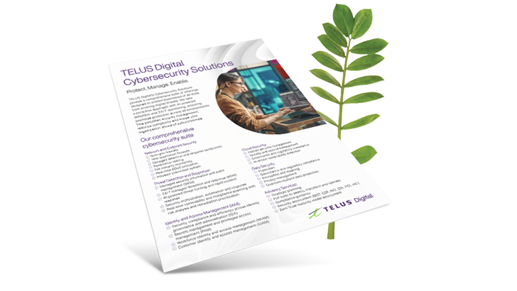 TELUS Digital Security Solutions brochure overlaying a green fern.
