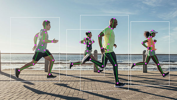 Group of runners with motion tracking 