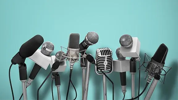 Microphones on a blue background