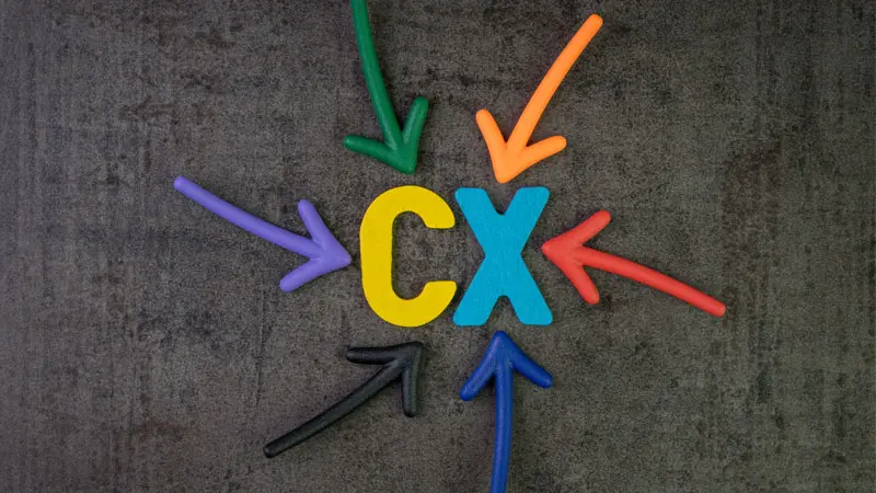 colorful arrows pointing to the letters CX