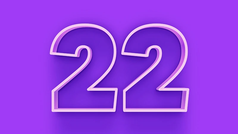A 3D depiction of the number 22 on a purple background