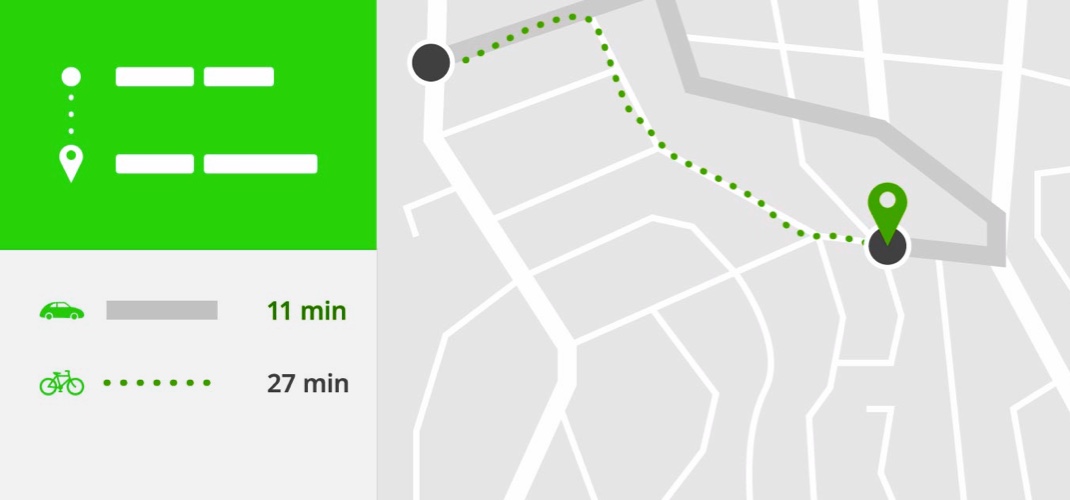 Map with car and pedestrian routing