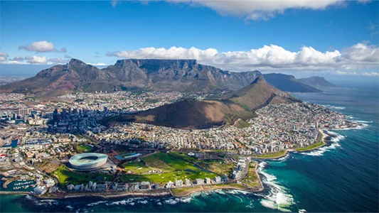 An aerial shot of Cape Town, South Africa