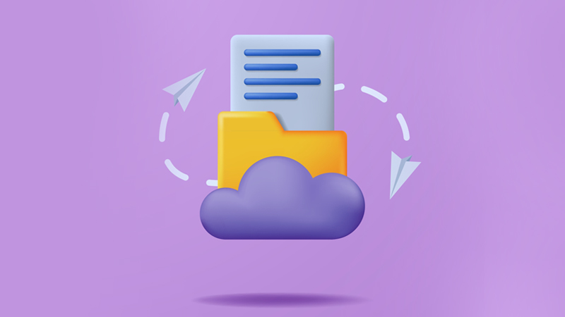 Illustration of a document and folder positioned on a cloud