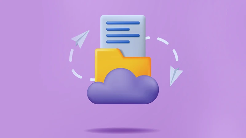 Illustration of a document and folder positioned on a cloud