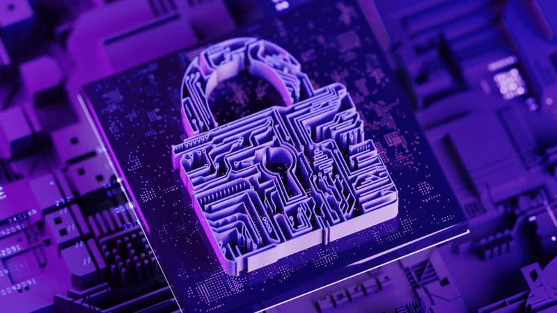 Illustration of a lock made out of microchips, meant to symbolize data security