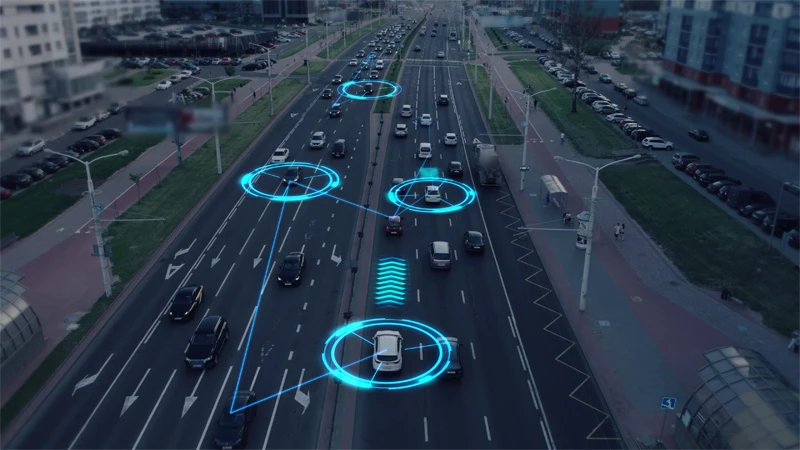 Visualization of the interaction of self-driving autonomous vehicles.