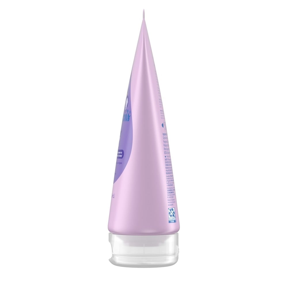 Side view of Johnson's baby product in a lavender tube with a transparent cap.