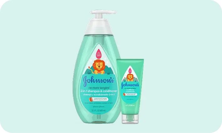 No More Tangles products card image, featuring JOHNSON’S® No More Tangles lineup