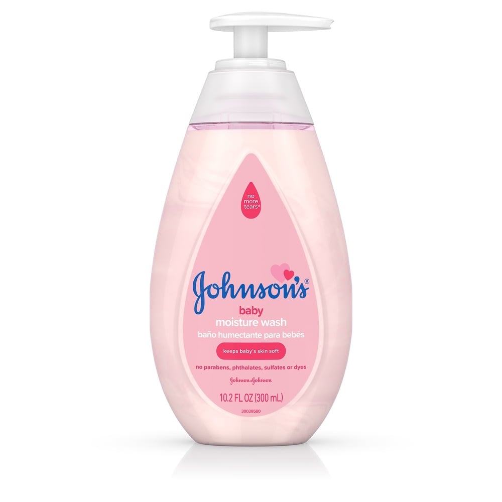 Johnson's baby moisture wash bottle, 10.2 fl oz (300 ml), with no more tears formula.