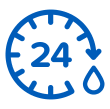 24-hour clock icon with a droplet, representing long-lasting moisturization.