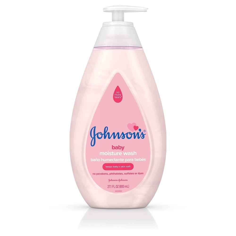 Johnson's baby moisture wash bottle, 27.1 fl oz (800 ml), with no more tears formula.