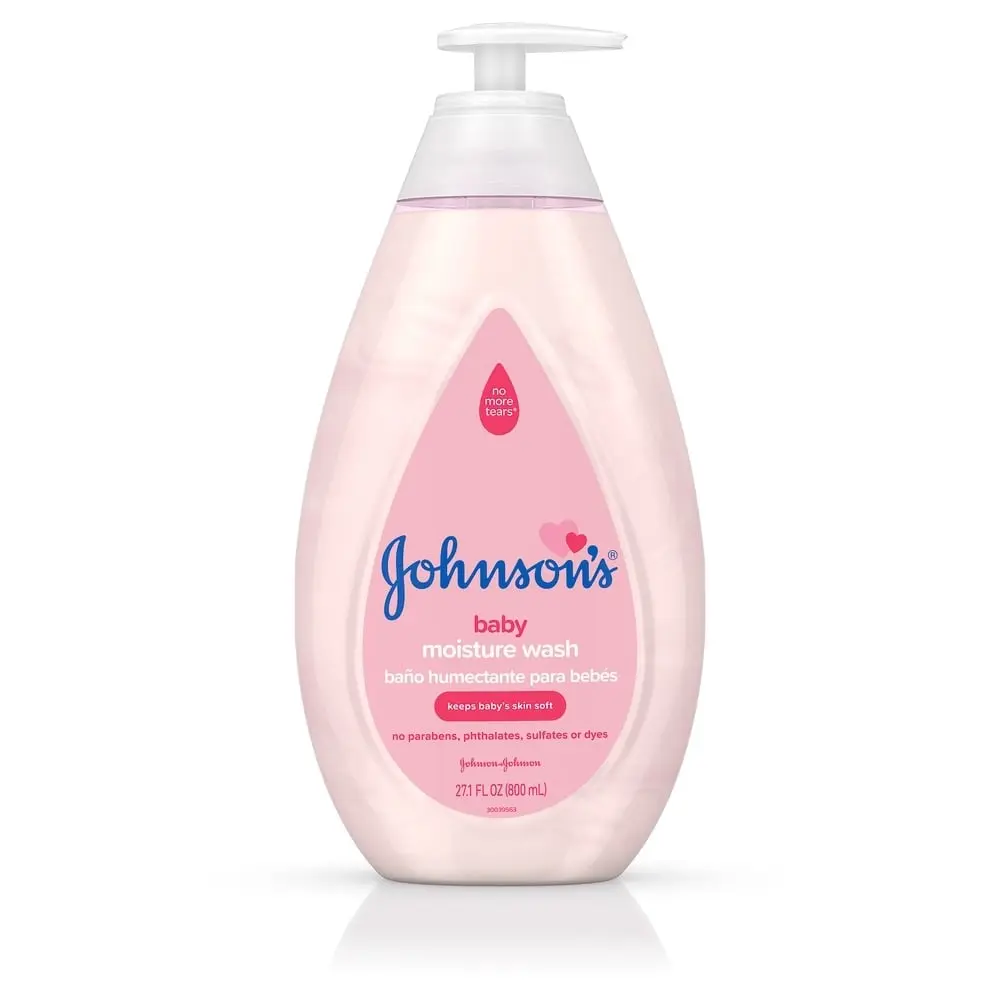 Johnson's baby moisture wash bottle, 27.1 fl oz (800 ml), with no more tears formula.