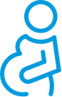 Blue icon of a pregnant woman holding her belly, representing maternal health and the importance of care during pregnancy and early childhood.