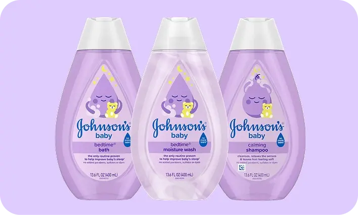 Bedtime products card image, featuring JOHNSON’S® bedtime lineup