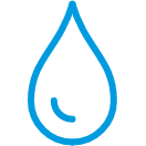 A blue water droplet icon representing hydration and moisture for skin and hair conditioning.