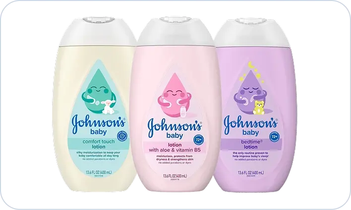 Baby Lotion card image, featuring comfort touch, lotion and bedtime lotions