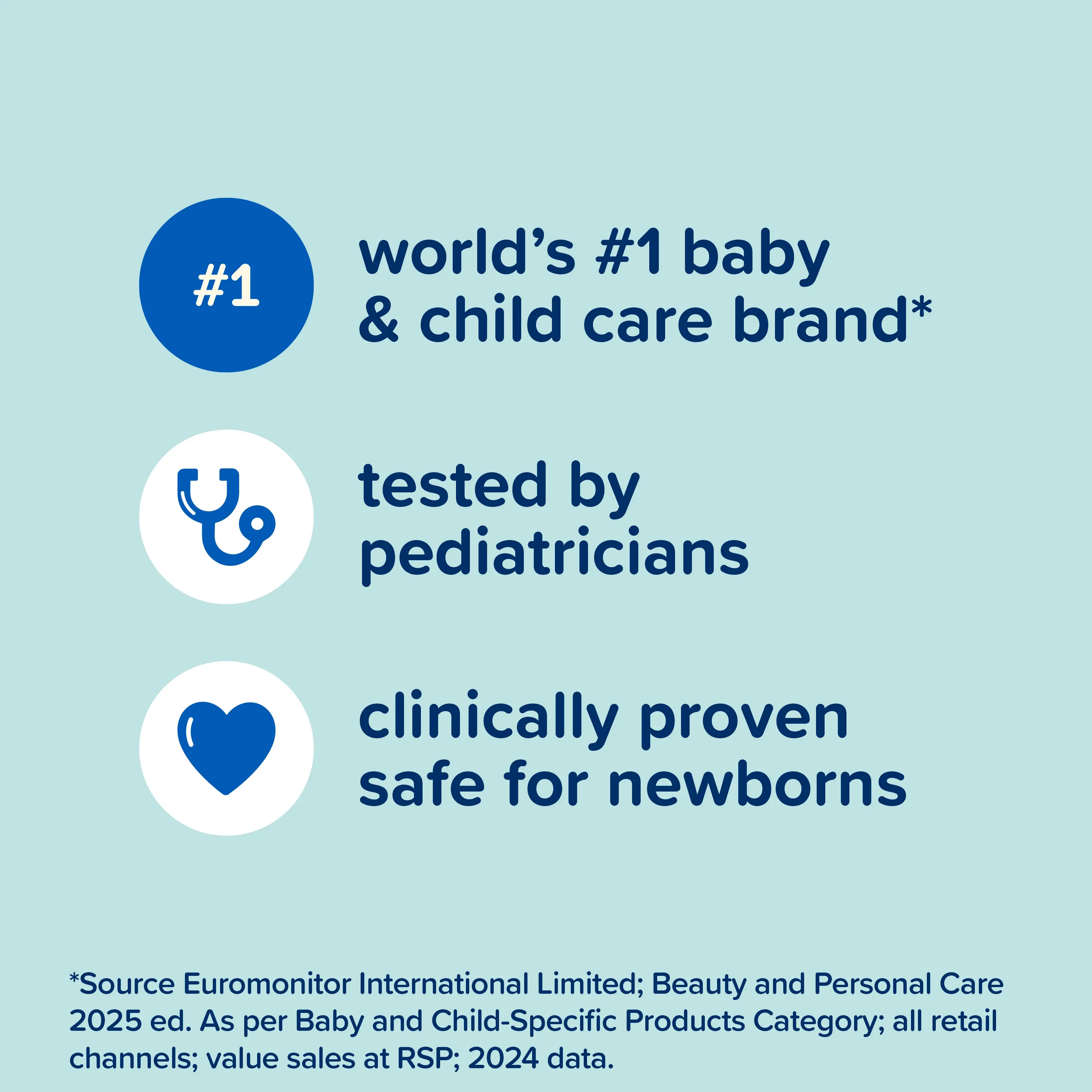 World’s #1 baby & child care brand, tested by pediatricians, clinically proven safe for newborns