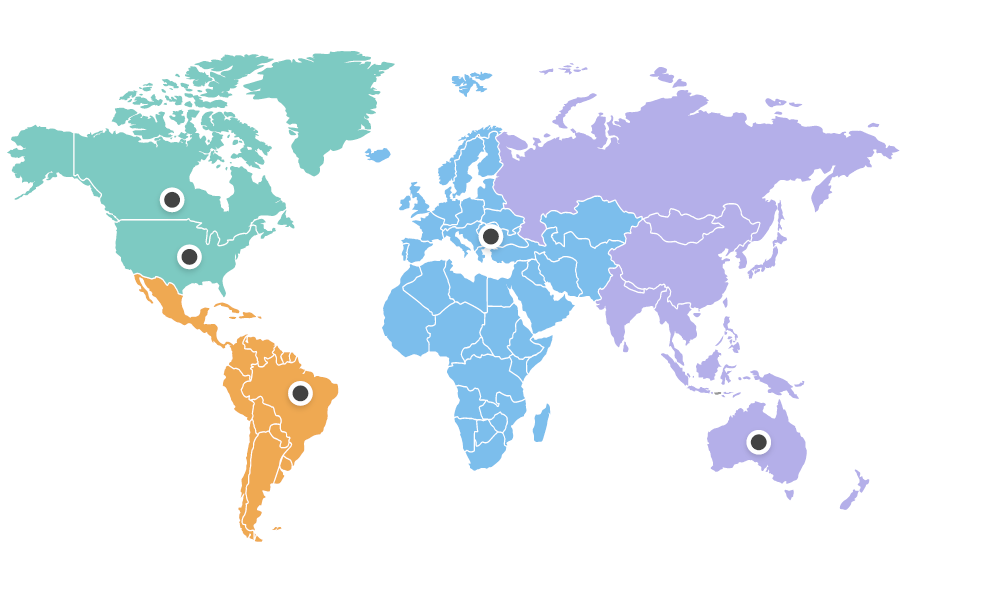 World map highlighting the US, EU, Brazil, Canada, and Australia, indicating regulatory compliance regions for Johnsons Baby products.