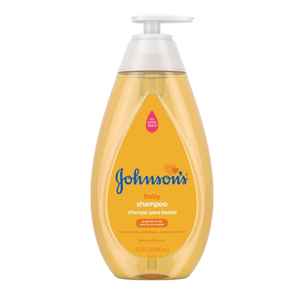 Johnson's Baby Shampoo bottle, 20.3 fl oz, gentle formula with no parabens, phthalates, sulfates, or dyes, for delicate baby hair and scalp care.