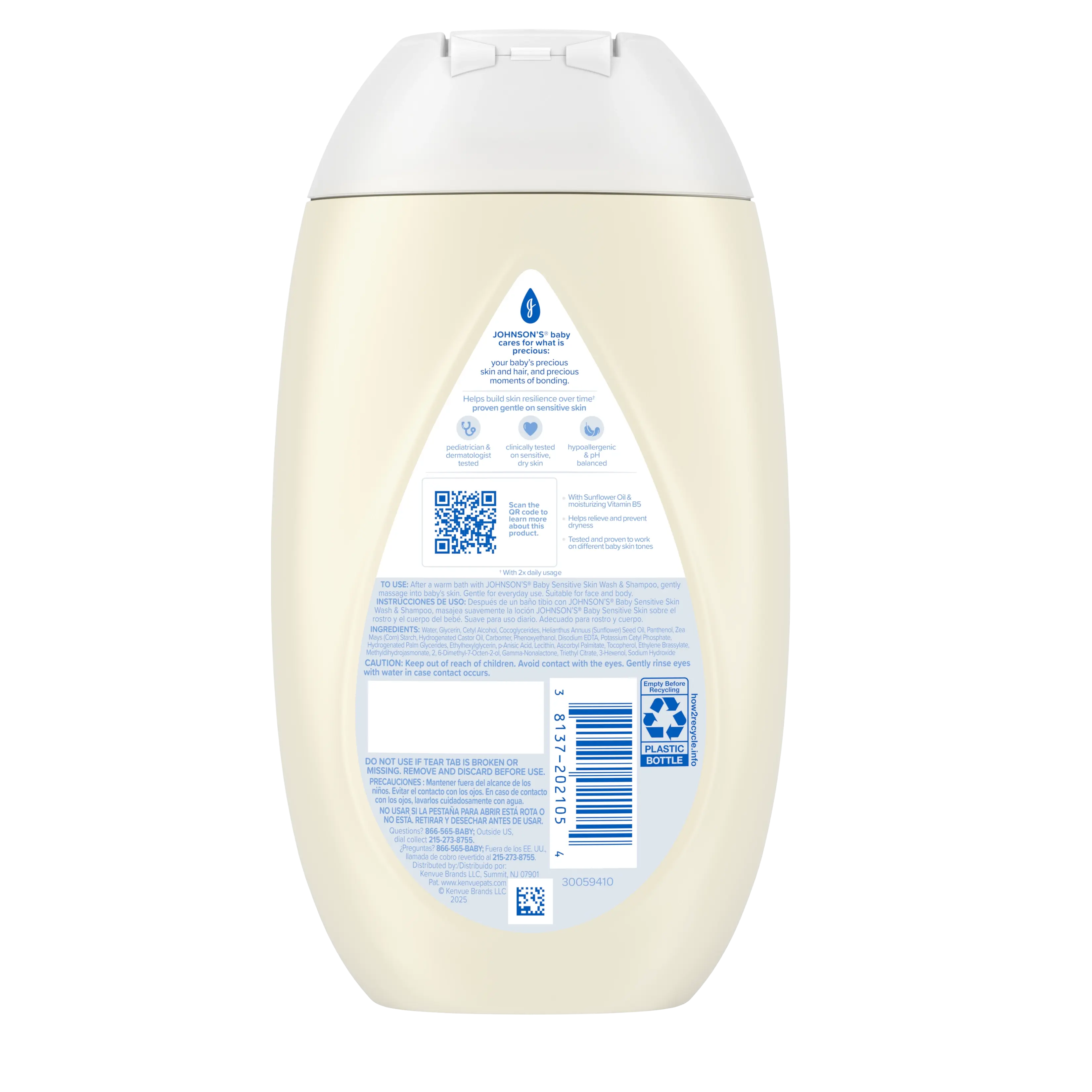 Back Pack shot of Johnson's® Sensitive Care Face & Body Baby Cream 13.6FL OZ 400ML