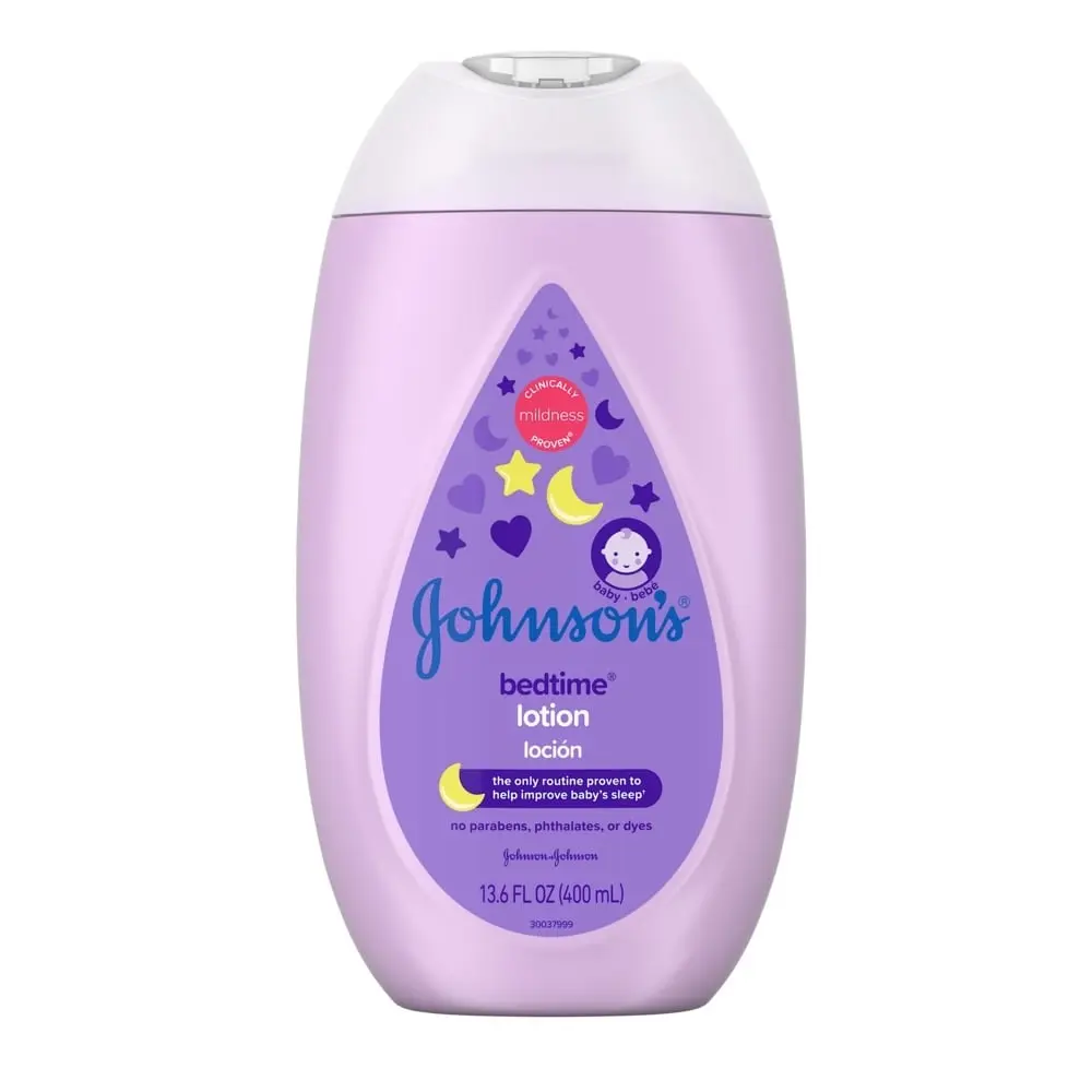 Johnson's Bedtime lotion for babies, 13.6 FL OZ, proven to help improve baby's sleep with no parabens, phthalates, or dyes.