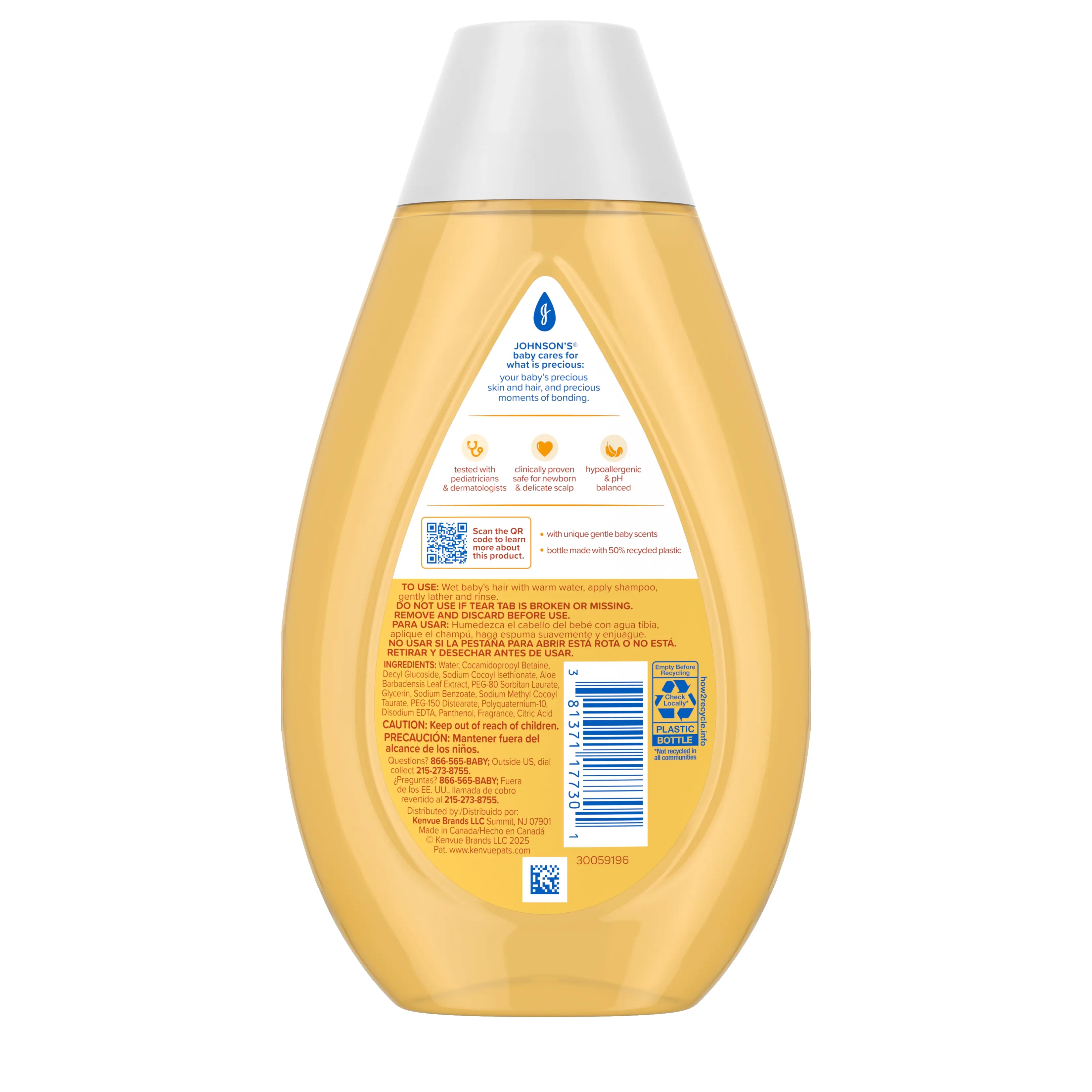 Back Pack Johnson's Baby Shampoo 13.6FL OZ 400ML - with Aloe and Vitamin B5, in a bottle.