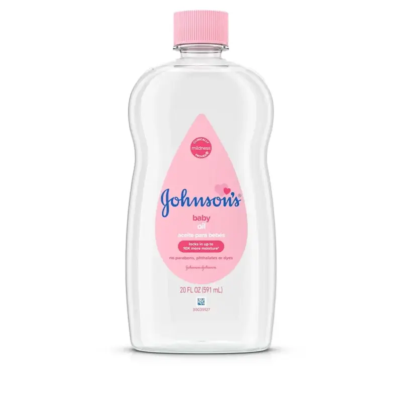 Johnson's Baby Oil with shea and cocoa butter — classic hypoallergenic budget-friendly baby oil